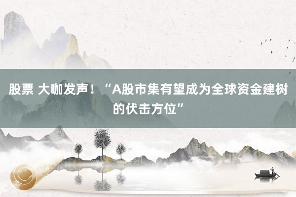 股票 大咖发声！“A股市集有望成为全球资金建树的伏击方位”