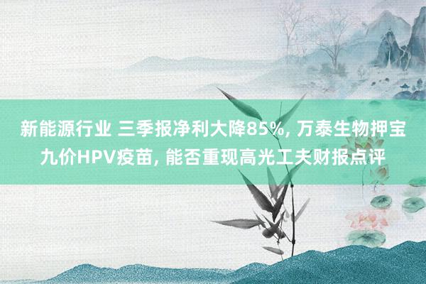 新能源行业 三季报净利大降85%, 万泰生物押宝九价HPV疫苗, 能否重现高光工夫财报点评