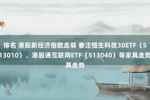 排名 港股新经济指数走弱 眷注恒生科技30ETF（513010）、港股通互联网ETF（513040）等家具走势