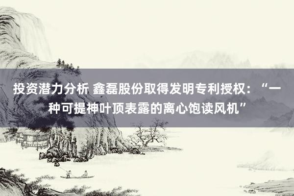 投资潜力分析 鑫磊股份取得发明专利授权：“一种可提神叶顶表露的离心饱读风机”