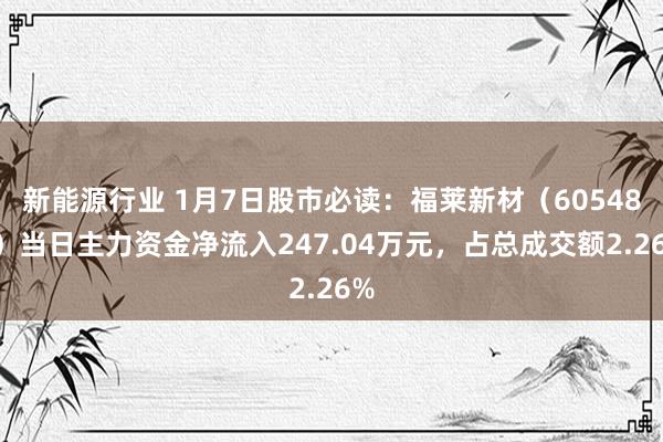 新能源行业 1月7日股市必读：福莱新材（605488）当日主力资金净流入247.04万元，占总成交额2.26%