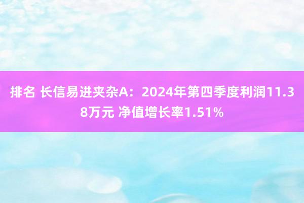 排名 长信易进夹杂A：2024年第四季度利润11.38万元 净值增长率1.51%