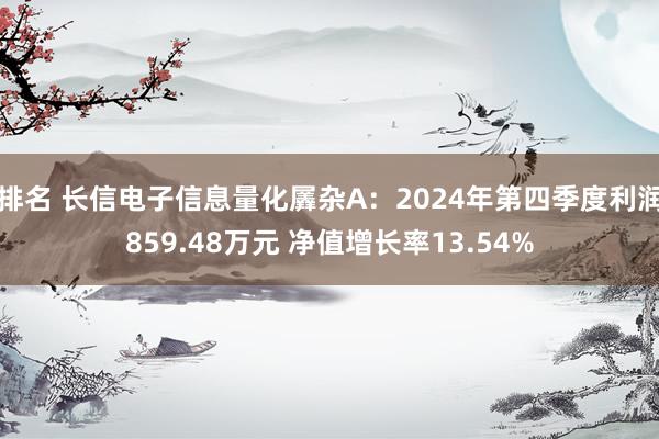 排名 长信电子信息量化羼杂A：2024年第四季度利润859.48万元 净值增长率13.54%