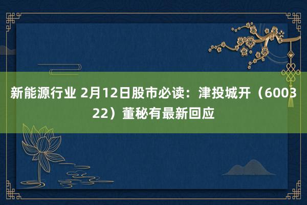 新能源行业 2月12日股市必读：津投城开（600322）董秘有最新回应