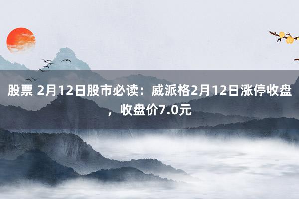 股票 2月12日股市必读：威派格2月12日涨停收盘，收盘价7.0元