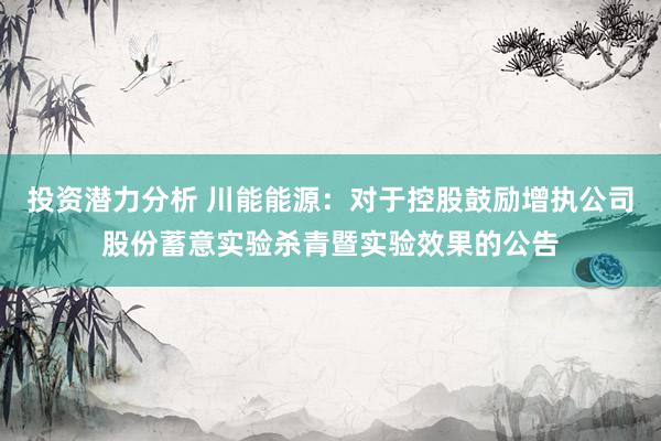 投资潜力分析 川能能源：对于控股鼓励增执公司股份蓄意实验杀青暨实验效果的公告