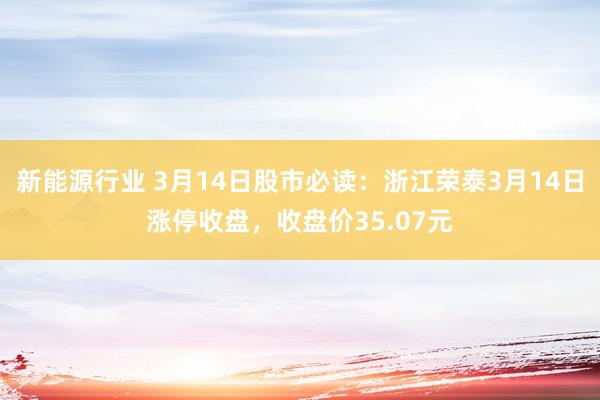 新能源行业 3月14日股市必读：浙江荣泰3月14日涨停收盘，收盘价35.07元