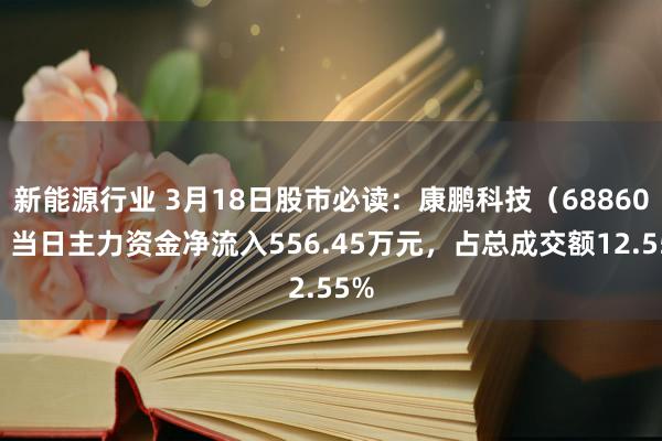 新能源行业 3月18日股市必读：康鹏科技（688602）当日主力资金净流入556.45万元，占总成交额12.55%